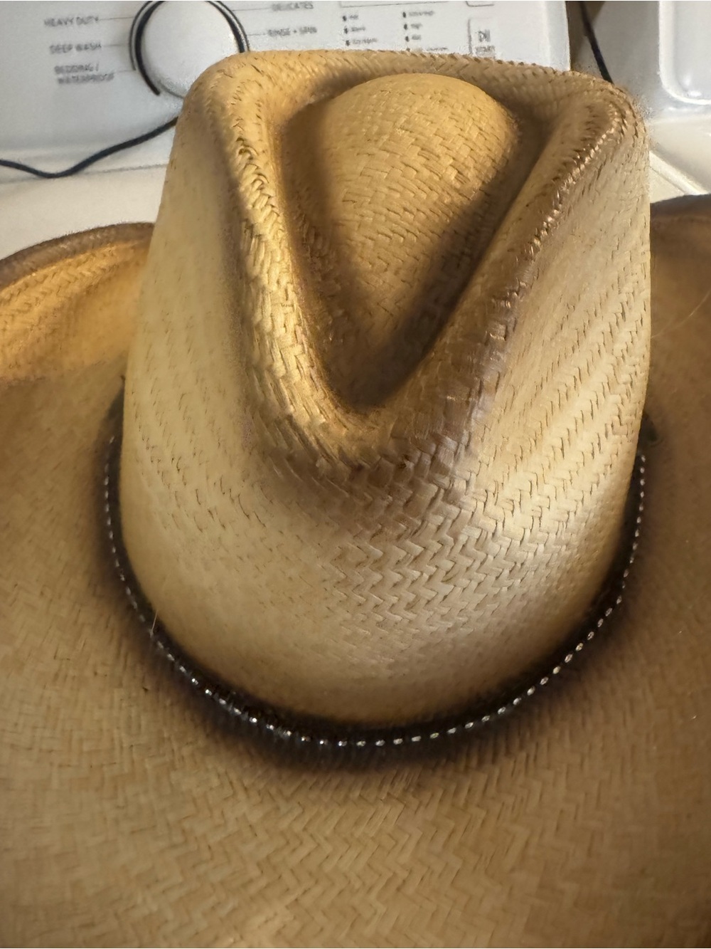Women’s Straw Cowboy Hat in Tan with Dark Brown Trim - Picture 9 of 15